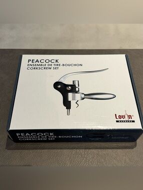 Peacock Corkscrew Wine Opener Set - Silver & Black